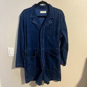 Lucky Brand Denim Long Sleeve Shorts Button Up Romper Size Large